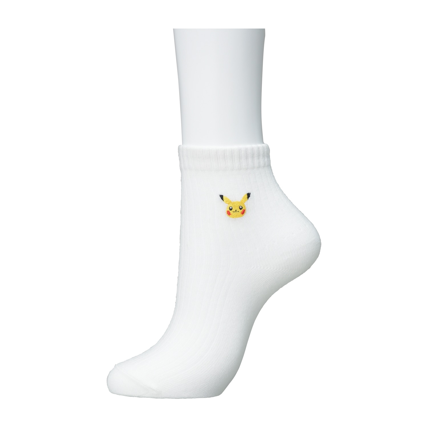 【選べる】ミドルソックス ワンポイント無地 ピカチュウ WT（23-25cm）