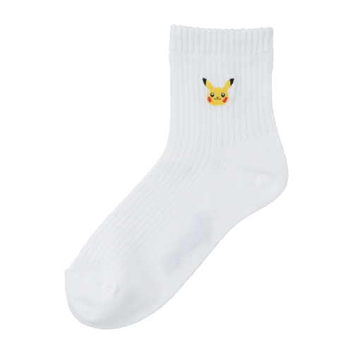 【選べる】ミドルソックス ワンポイント無地 ピカチュウ WT（23-25cm）