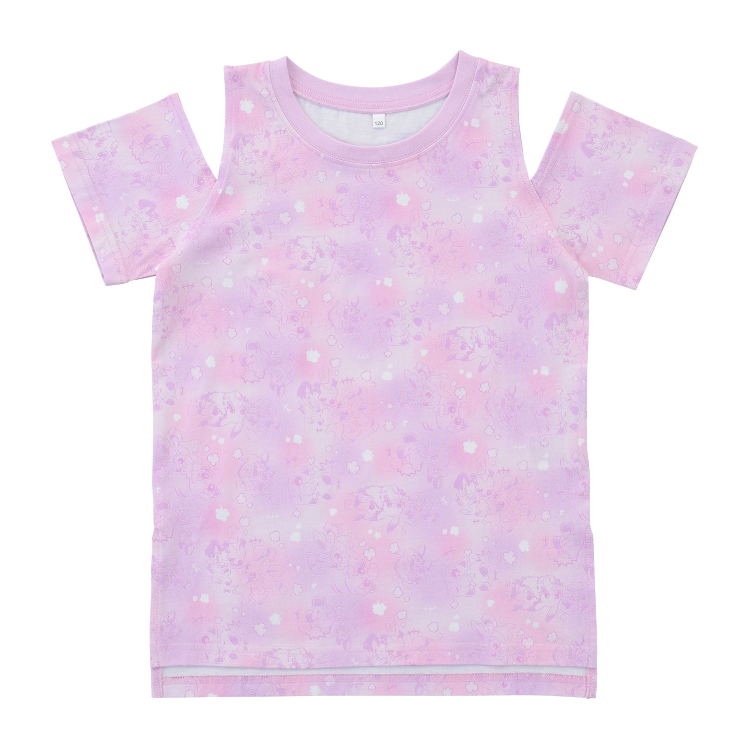 オープンショルダーTシャツ Play Rough! 総柄 120／140