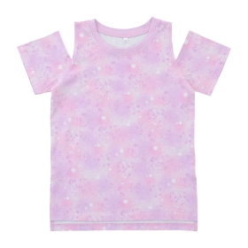 オープンショルダーTシャツ Play Rough! 総柄 120/140