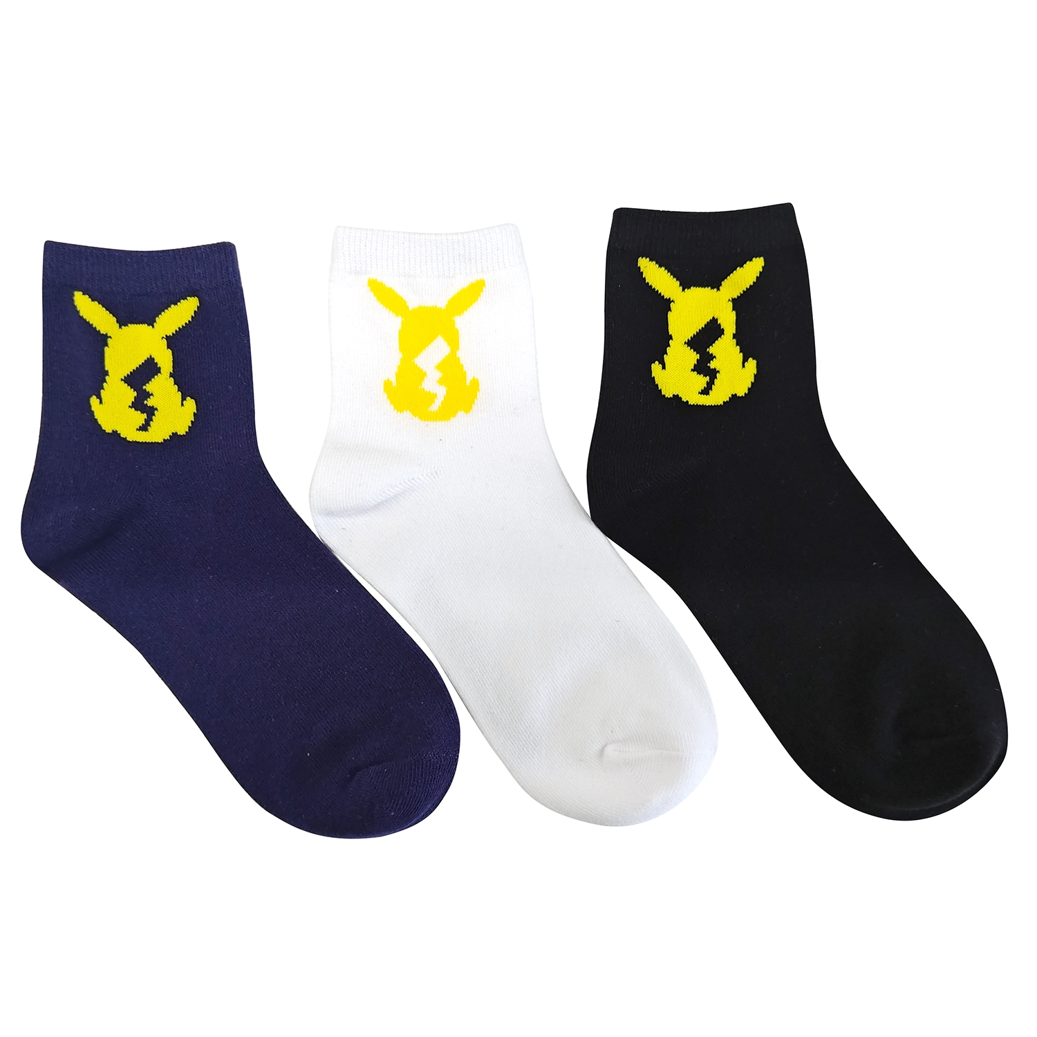 3Pショートソックス　ピカチュウ　シルエット　レディース（23～25cm）