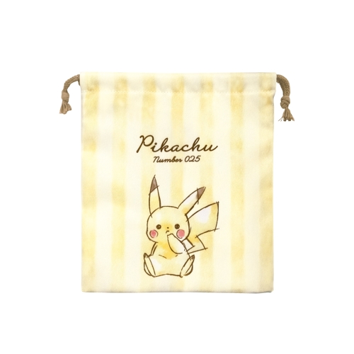 マチ付き巾着「Pikachu number025」おすわり