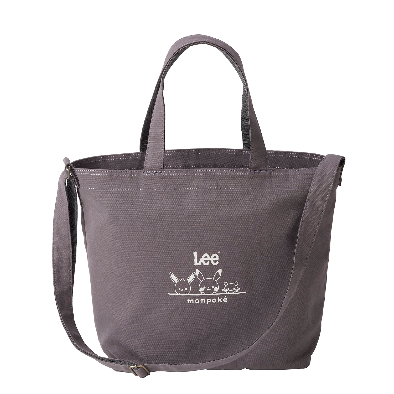 モンポケ　Lee　Wネーム　帆布マザーズトート　グレー