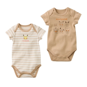 モンポケ　半袖ボディミニ2枚組　ボーダー（70-80）
