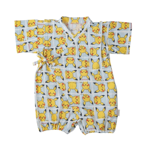 モンポケ　ピカチュウこんにちは柄甚平コンビ　サックス