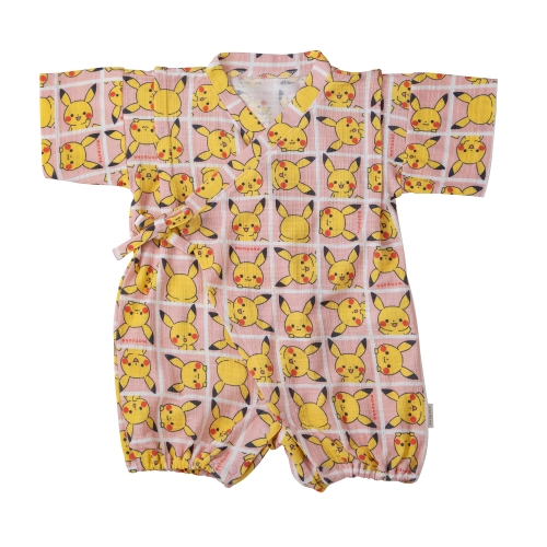 モンポケ　ピカチュウこんにちは柄甚平コンビ　ピンク