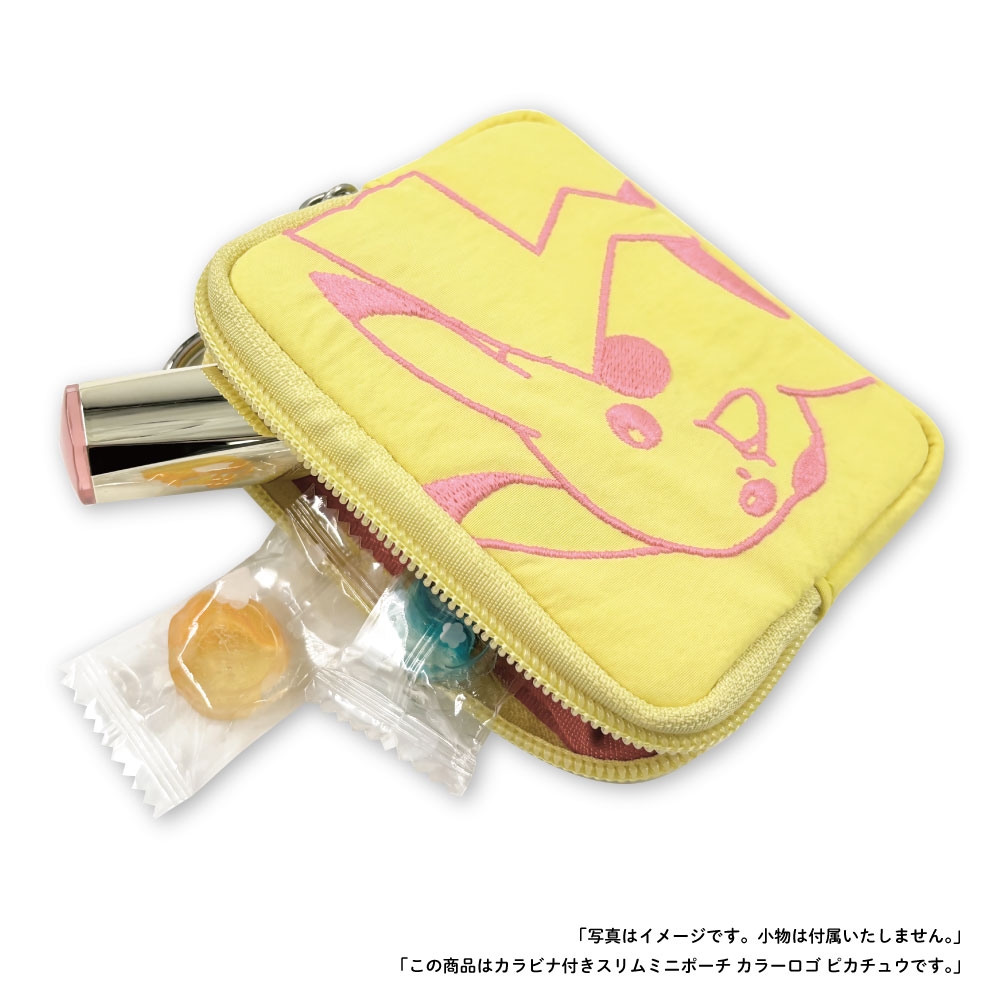 カラビナ付きスリムミニポーチ　カラーロゴ　ピカチュウ